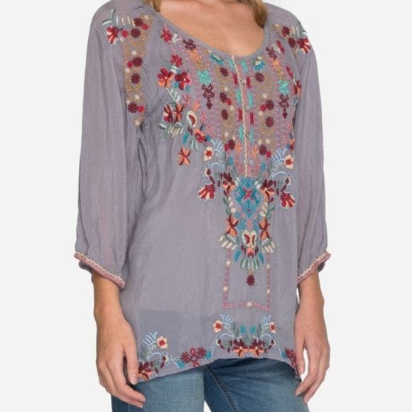 Johnny Was Tops - Johnny Was Dolora Blouse - Embroidered Long Sleeve Dress or Tunic Top XL